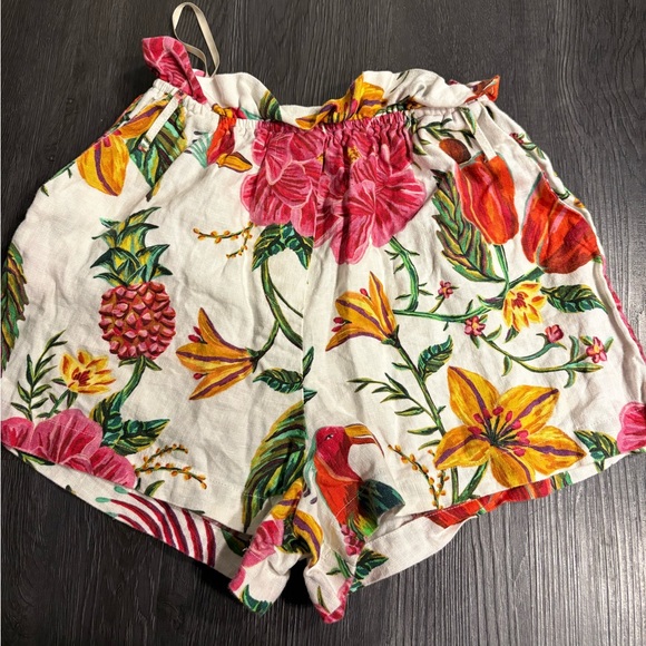 FARM RIO toucan linen shorts with elastic waist colorful vibrant tropical small - Picture 2 of 9